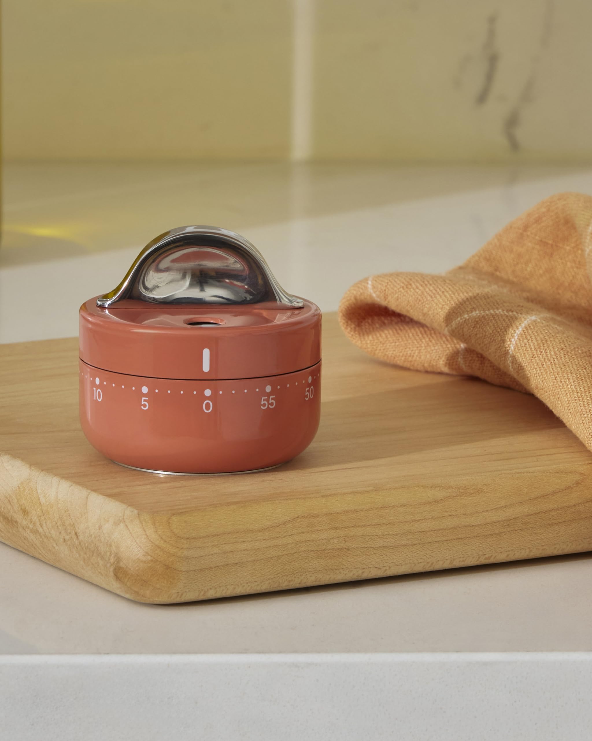 Caraway Mechanischer Küchentimer, Edelstahl, 60 Minuten zum Aufziehen | Seitliche und obere Anzeige für Kochen, Backen und tägliche Routinen, Perracotta