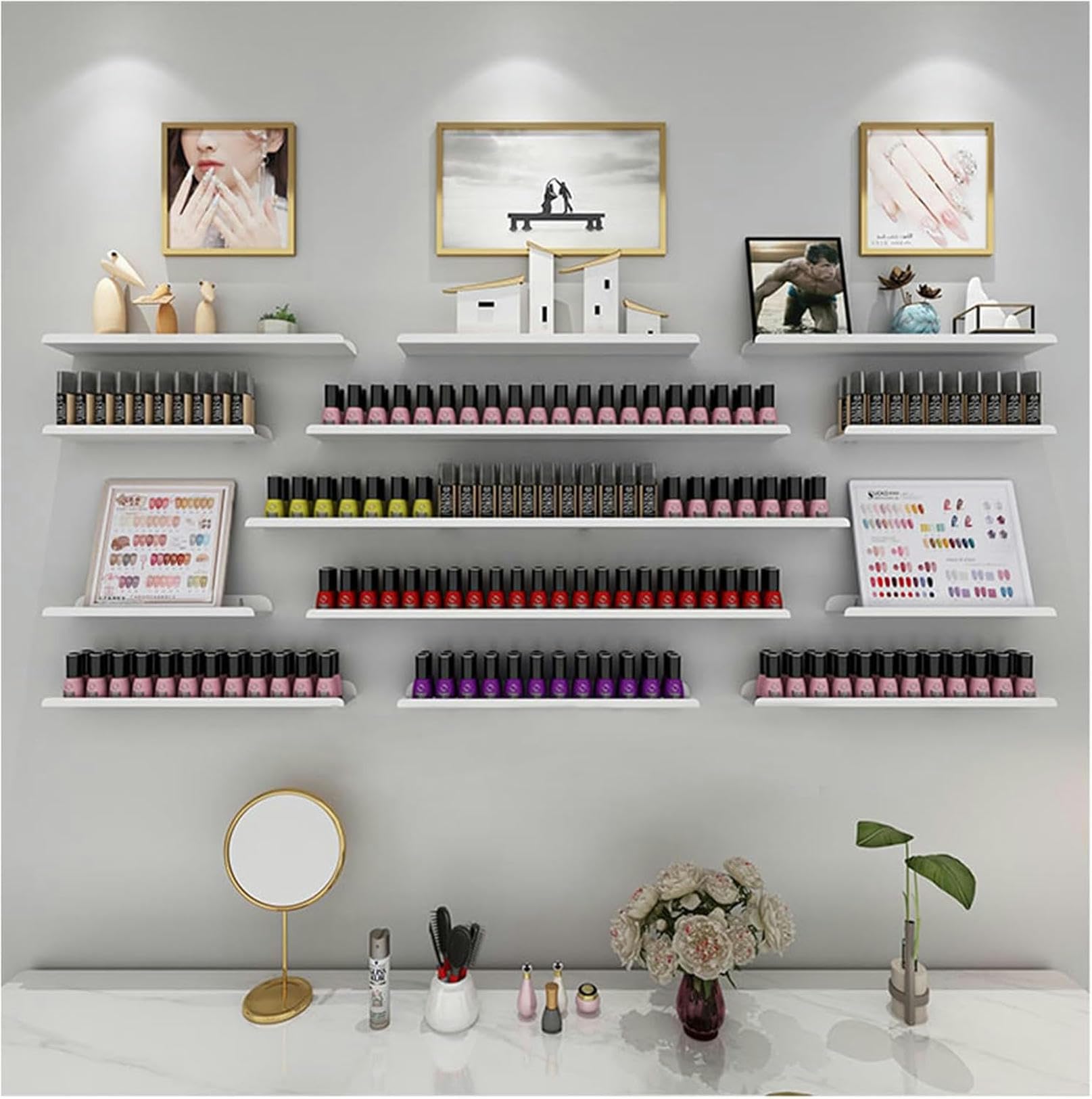 Półka ścienna na lakier do paznokci i butelki perfum oszczędzająca miejsce nizer do salonów i domów stylowe rozwiązanie do przechowywania akcesoriów kosmetycznych