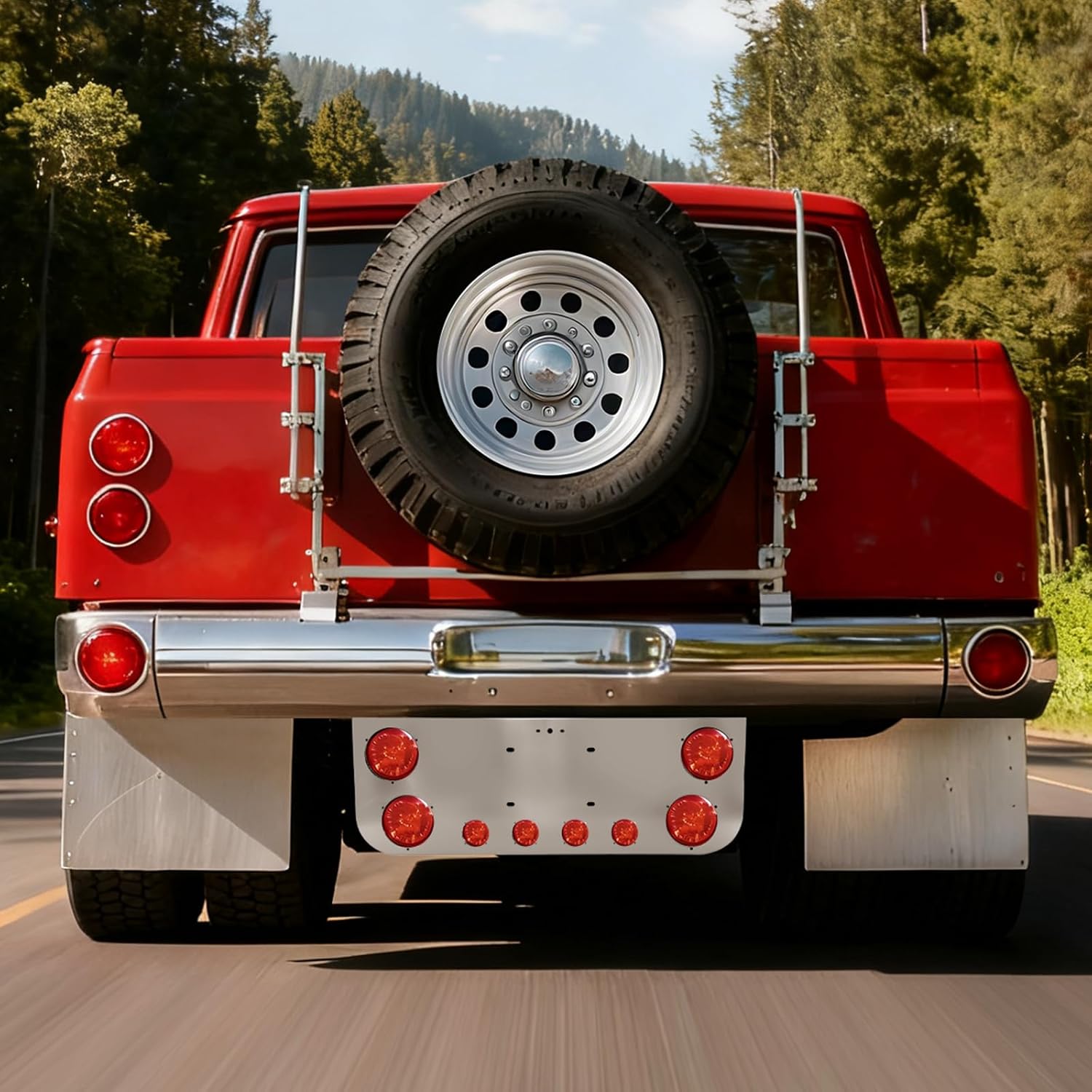 PRINIC Tail Light Panel Stainless Steel for Semi Truck with Four Large and Four Small Light Round Cutouts Rear Light Panel, Silver