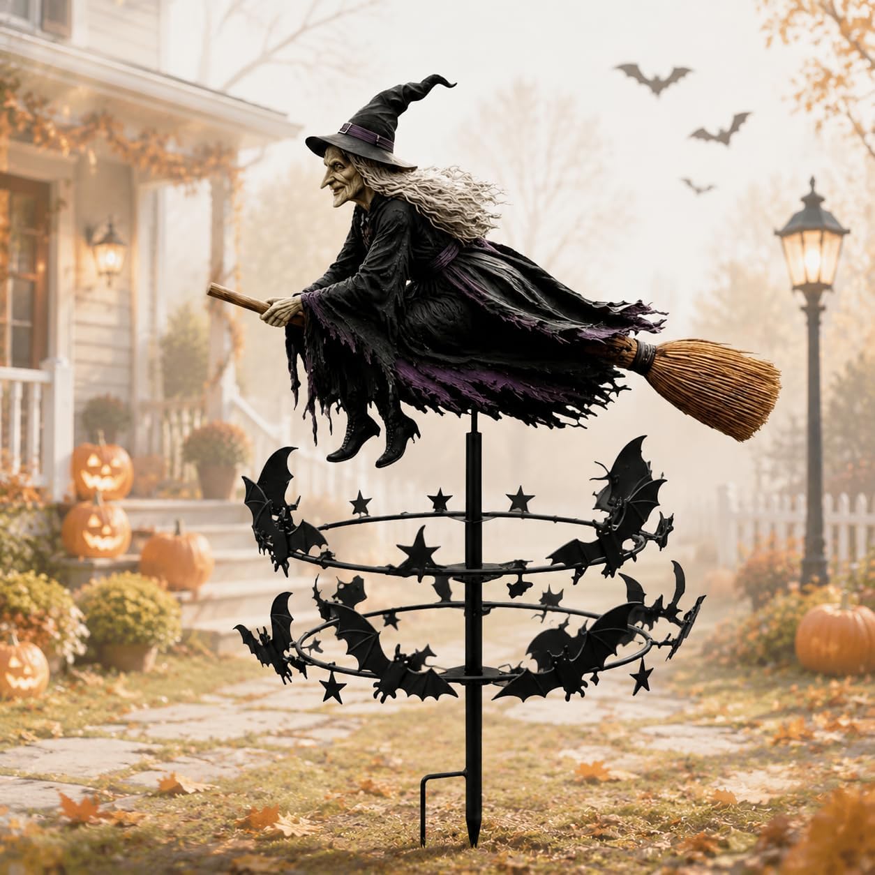 Aukojoy The Enchanted Witch Garden Wind Spinner, Metal Halloween Yard Art Outdoor Decor, Outdoor Garden Stake Decoration, Halloween Lawn Ornament, for Garden Patio Pathway Fall Decorations