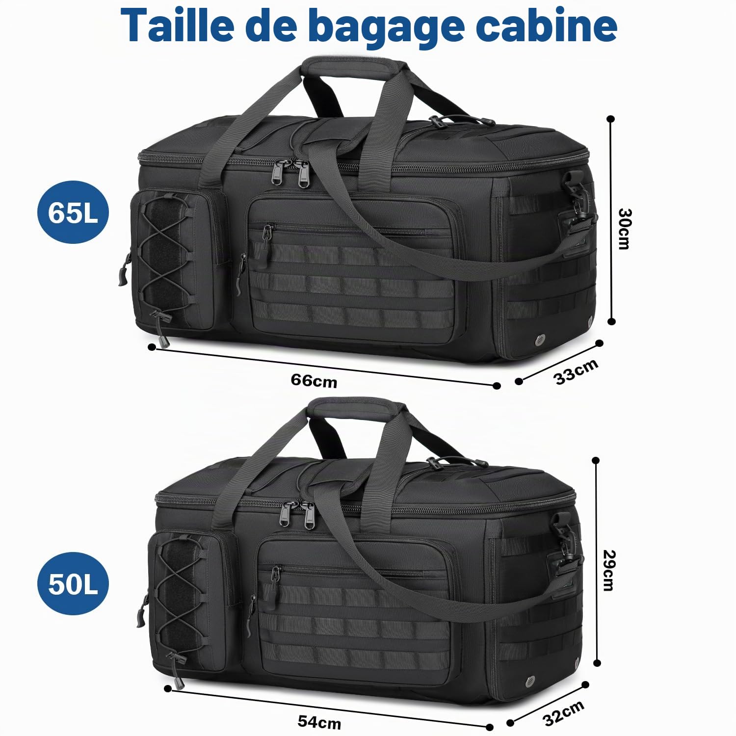 Sac de Sport 3 en 1 Homme avec Fonction Sac à Dos 50L Sac de Voyage | Sac à dos sport avec compartiment à chaussures nylon 900D, avec poche humide, sac de gym pour entraînement, fitness, week-end
