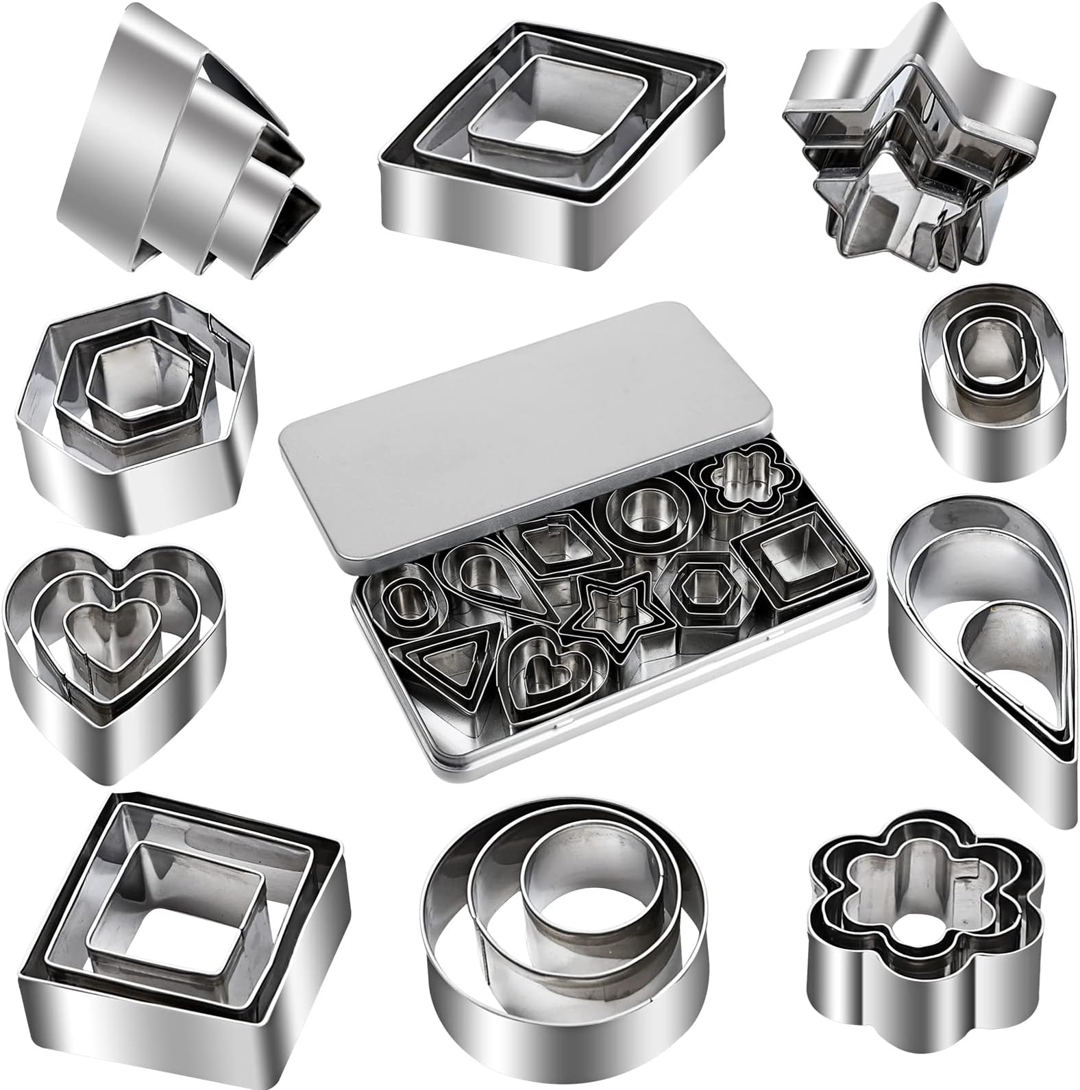 Magigift Mini Cookie Cutter Shapes Set - 30 Tiny Stainless Steel Stamps of Flower, Heart, Star, Geometric Shapes - for Out Pastry Dough, Pie Crust & Fruit, Fondant
