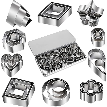 Mini Cookie Cutter Shapes Set - 30 Tiny Stainless Steel Stamps of Flower, Heart, Star, Geometric Shapes - for Out Pastry Dough, Pie Crust & Fruit, Fondant