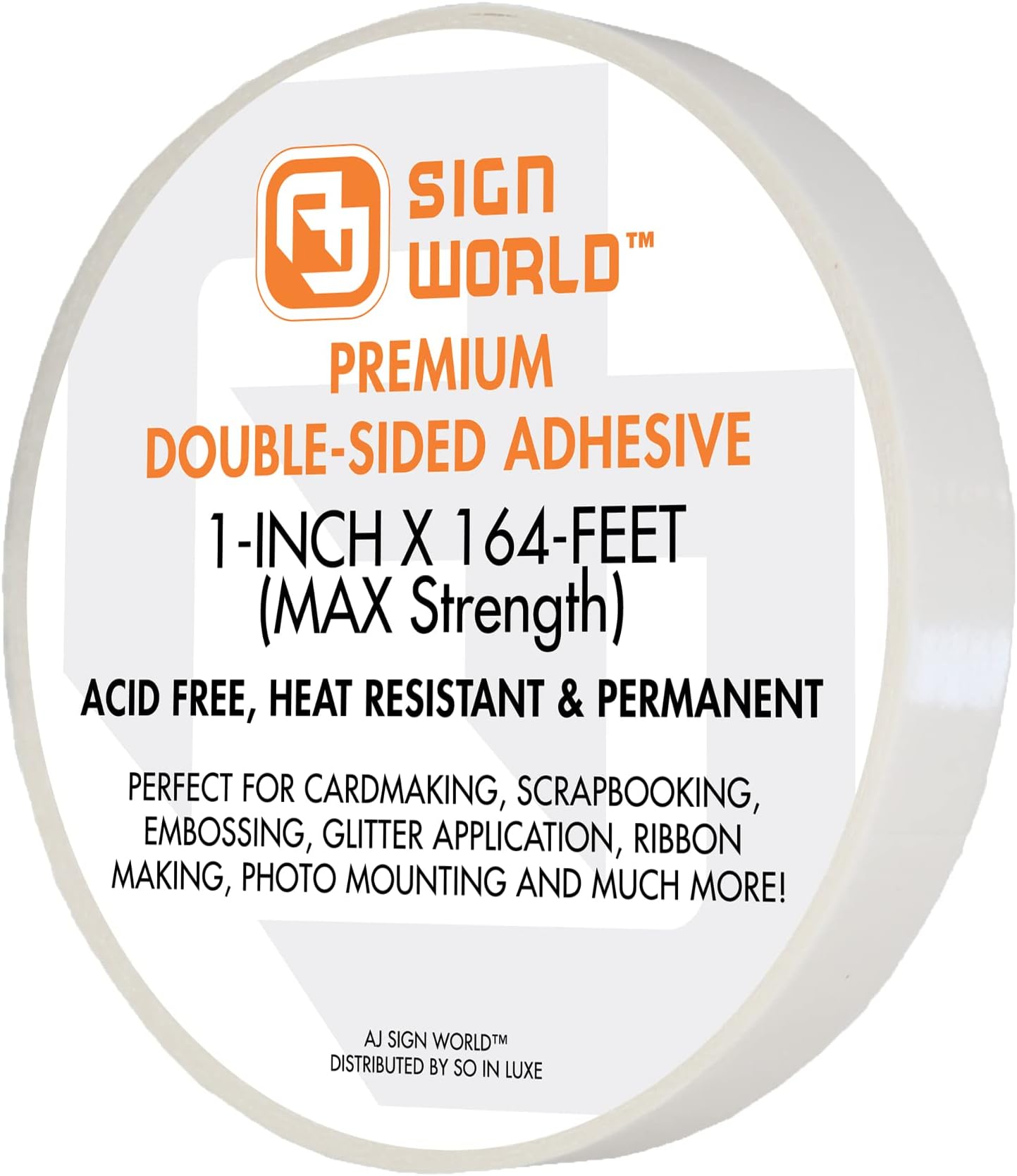 AJ Sign WorldAJ Sign World Best 1" MAX Strength Thin Permanent Double-Sided Tape for Arts, Crafts, Photography, Scrapbooking, Tear-by-Hand, Paper Backing (1-Inch by 164-Feet/55 Yards)…