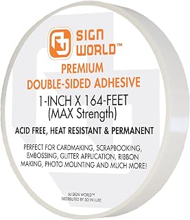 AJ Sign World Best 1" MAX Strength Thin Permanent Double-Sided Tape for Arts, Crafts, Photography, Scrapbooking, Tear-by-Hand, Paper Backing (1-Inch by 164-Feet/55 Yards)…