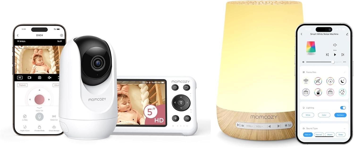 Momcozy Smart WiFi Baby Monitor with Camera and Audio and White Noise Machine with Night Light