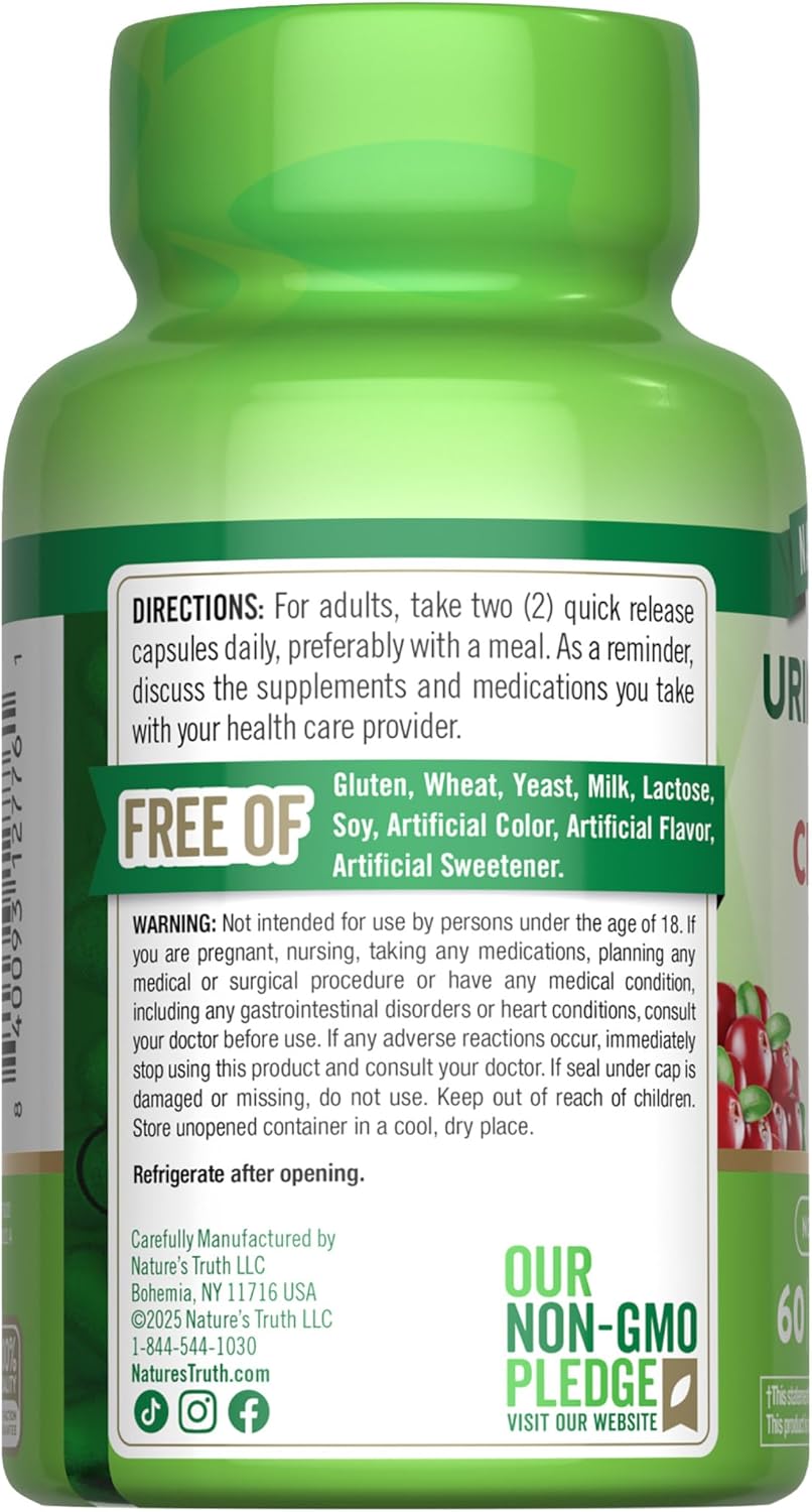 Nature's Truth Cranberry Pills | 60 Capsules | Plus D-Mannose & Probiotics | Supports Urinary Tract Health | Non-GMO & Gluten Free Supplement - Image 7