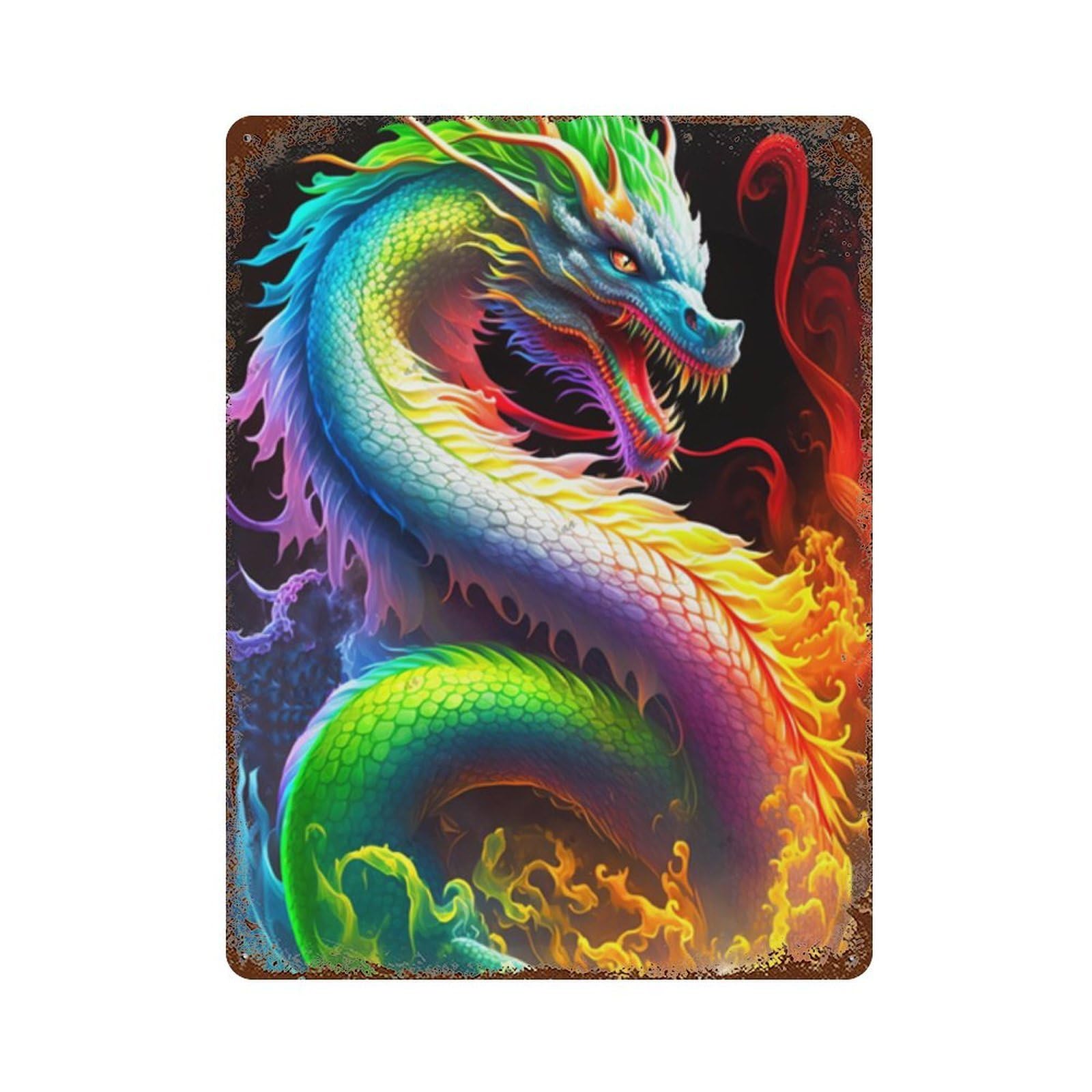 Colorful Dragon Art Print-8 15.7"x11.8" Vintage Rust Metal Sign, Novelty Wall Decor for Living Room, Hallway And Home Decor