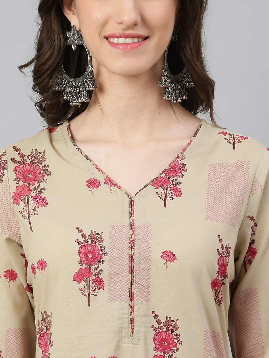 Idalia Floral Print Kurta With Jaal Printed Palazzo Pants Beige