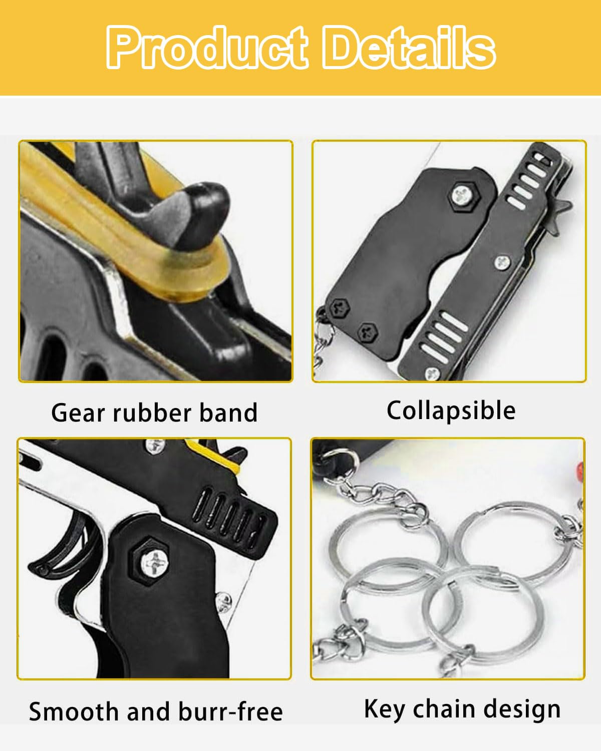 2 pcs gummi Pistole,Mini-Gummibandpistole aus Metall,klappbar,mit Schlüsselanhänger und 120 Gummibändern, Metal Folding Schlüsselbund für Outdoor-Aktivitäten für Kinder