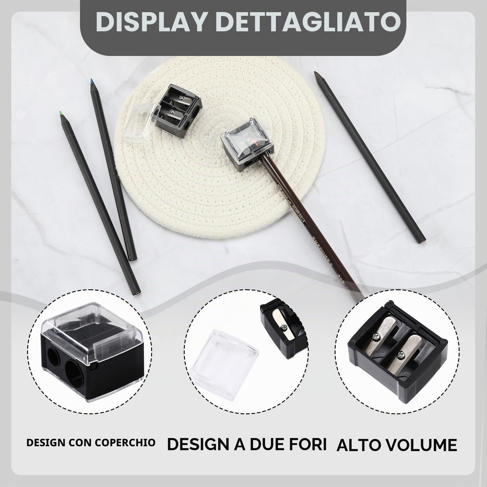 Temperamatite di Bellezza, Temperino Matita Occhi, Temperino Doppio per Matite Cosmetiche, Adatto per Eyeliner, Matita per Sopracciglia (Nero)