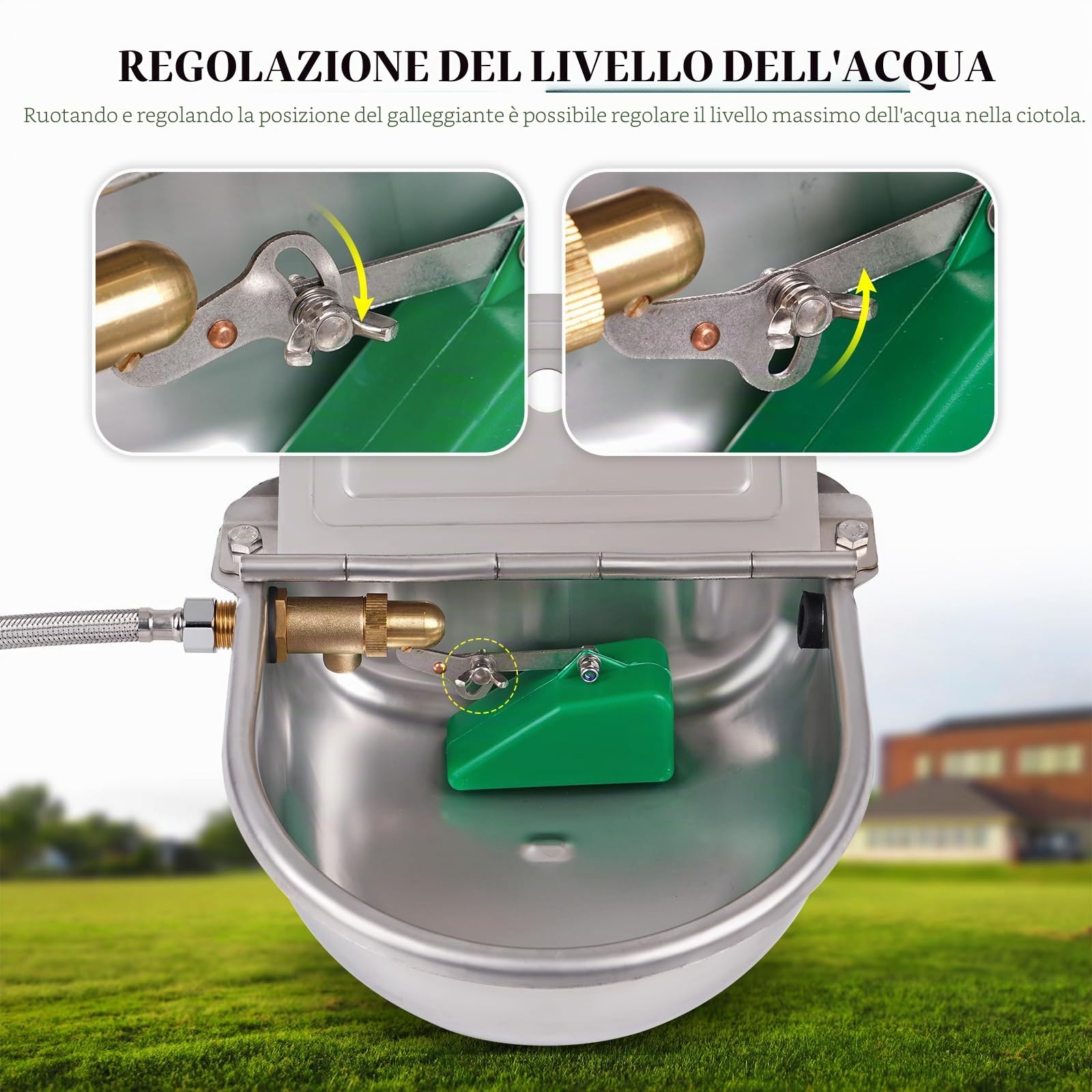 Abbeveratoio Automatico per Bestiame in Acciaio Inox con Valvola a Galleggiante e Tubo Intrecciato da 80 cm Abbeveratoio per Bestiame Bovini Cavalli