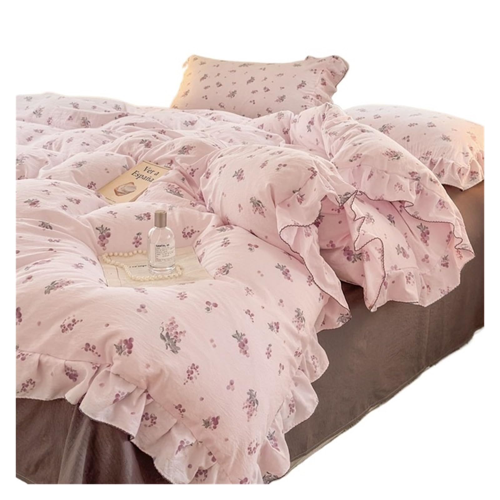 GCYEIDMA Ruffle Duvet Cover Bedding Sets Ruffle Lace Bow Quilt Cover Romantic Bedclothes Decor Woman Bedroom Duvet 4pcs(Color 7)
