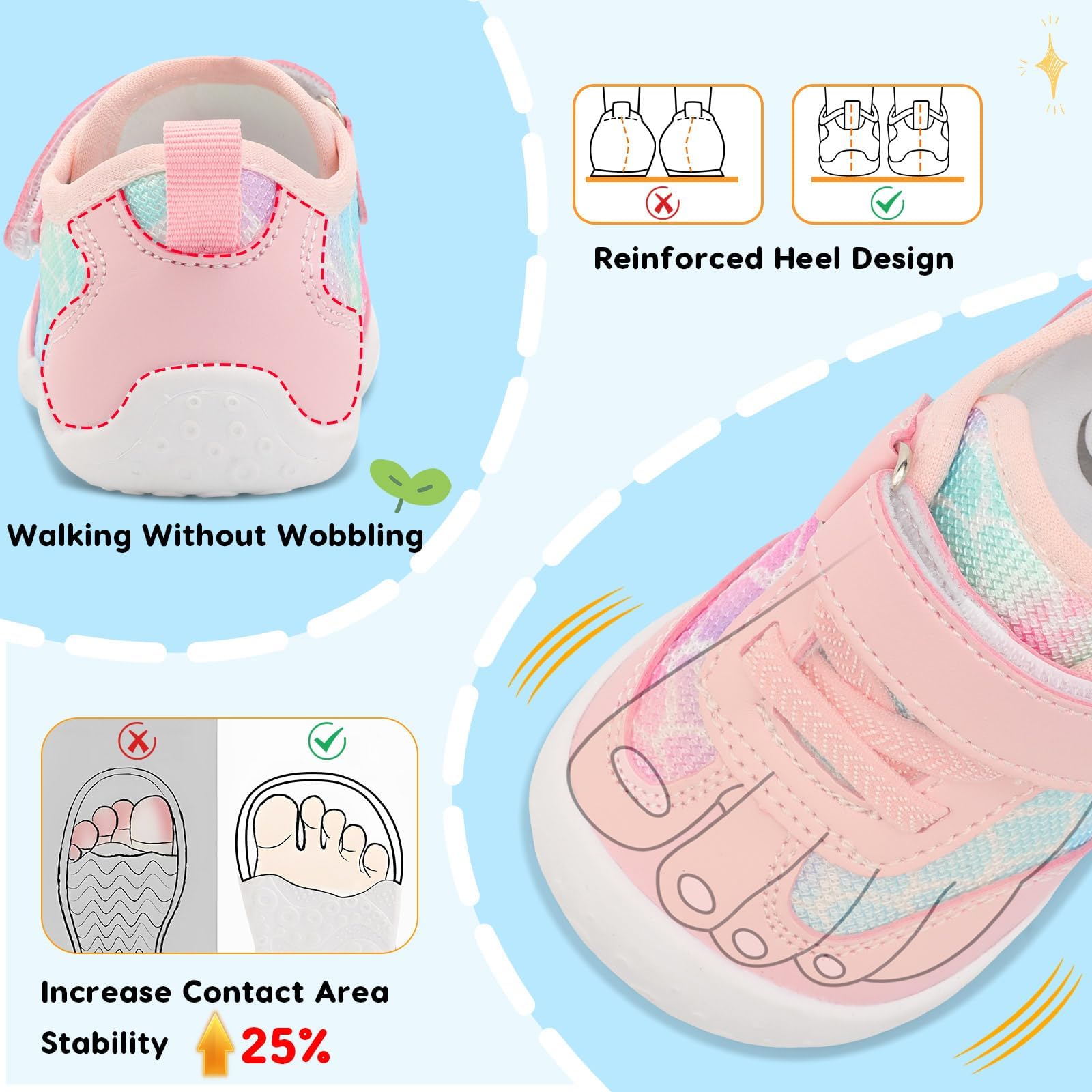 JIASUQI Baby Barefoot Shoes Boy Girls First Walking Shoe Infant Breathable Sneakers Lightweight Non-Slip Crib Shoes Indoor Outdoor - 3