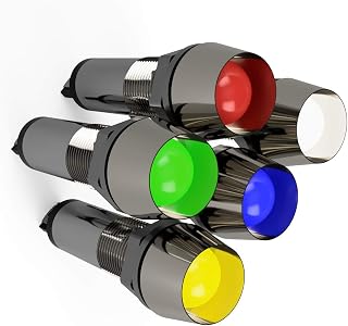5 Pack Red, Green, Blue, Amber and White 12V 8mm 5/16" LED Metal Signal Indicator Directional Pilot Dash Light