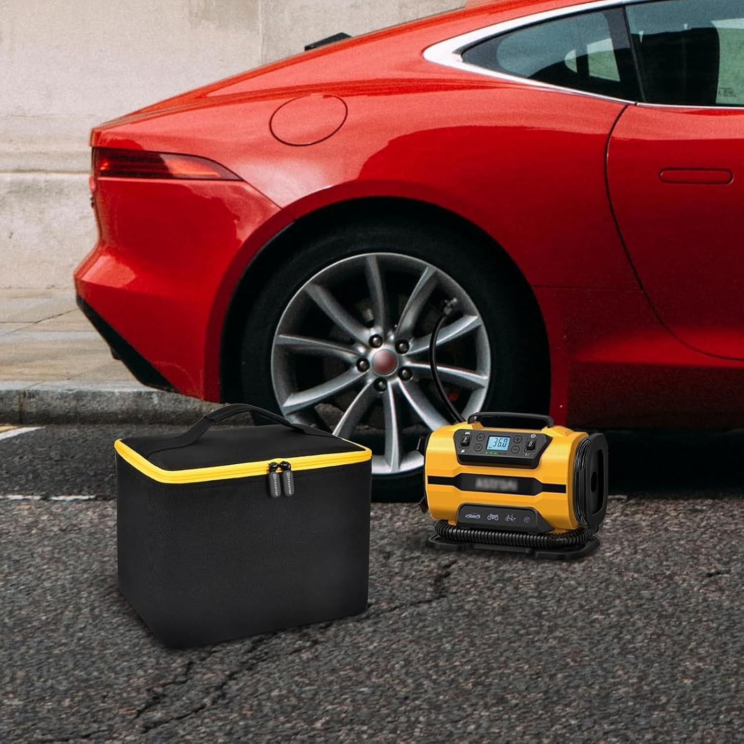 Air Compressor Storage Bag Compatible with AstroAI Tire Inflator for Car Tire Pump 150PSI 12V DC/110V AC, Air Pump Carrying Case Holder for Lighter Extension Cord and Batteries (Black)