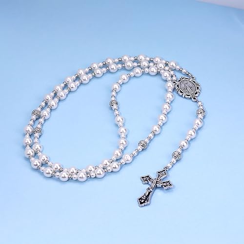 Miniatura 2 de Collar de rosario de cuentas católicas hechas a mano, medalla milagrosa y cruz, colección de cuentas de rosarios católicos religiosos