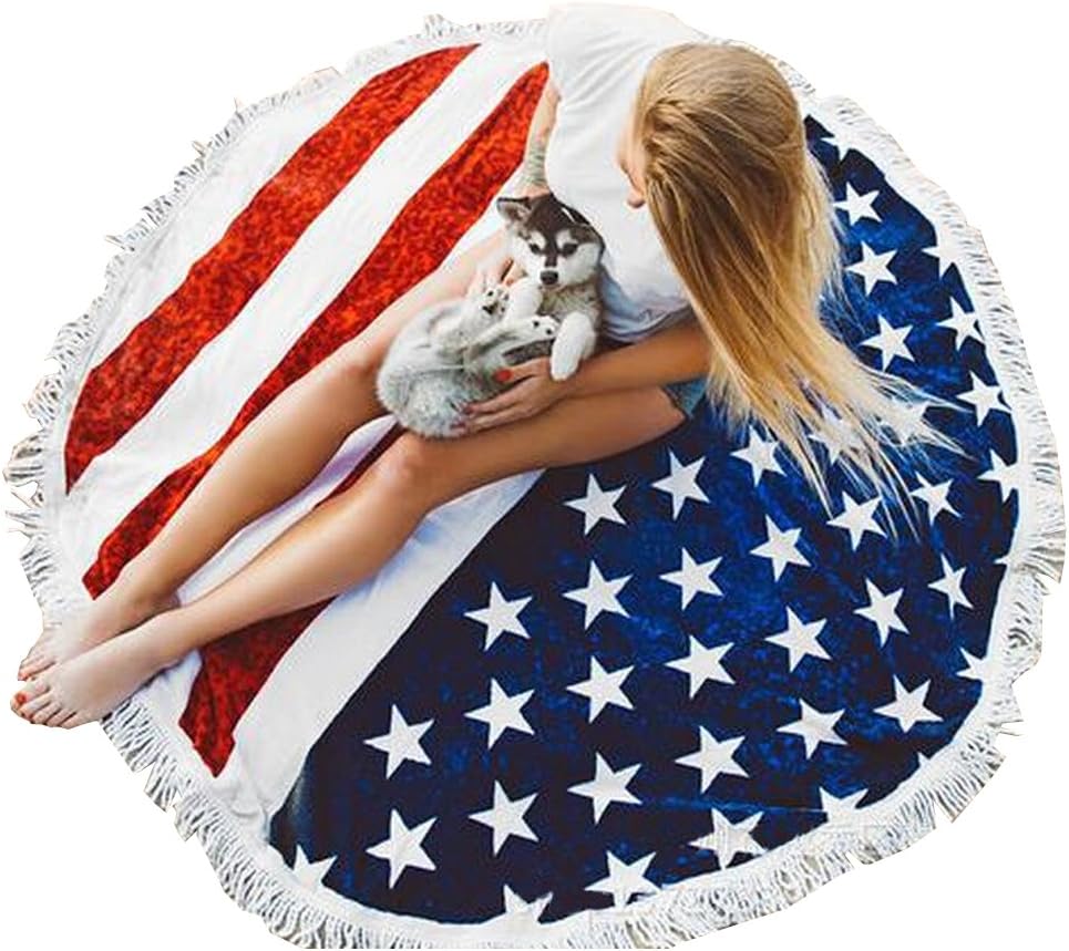 Enlive American Flag Beach Throw Sunscreen Shawls Skirt Tassel Wraps Picnic Mat Yoga Mats Wall Hanging