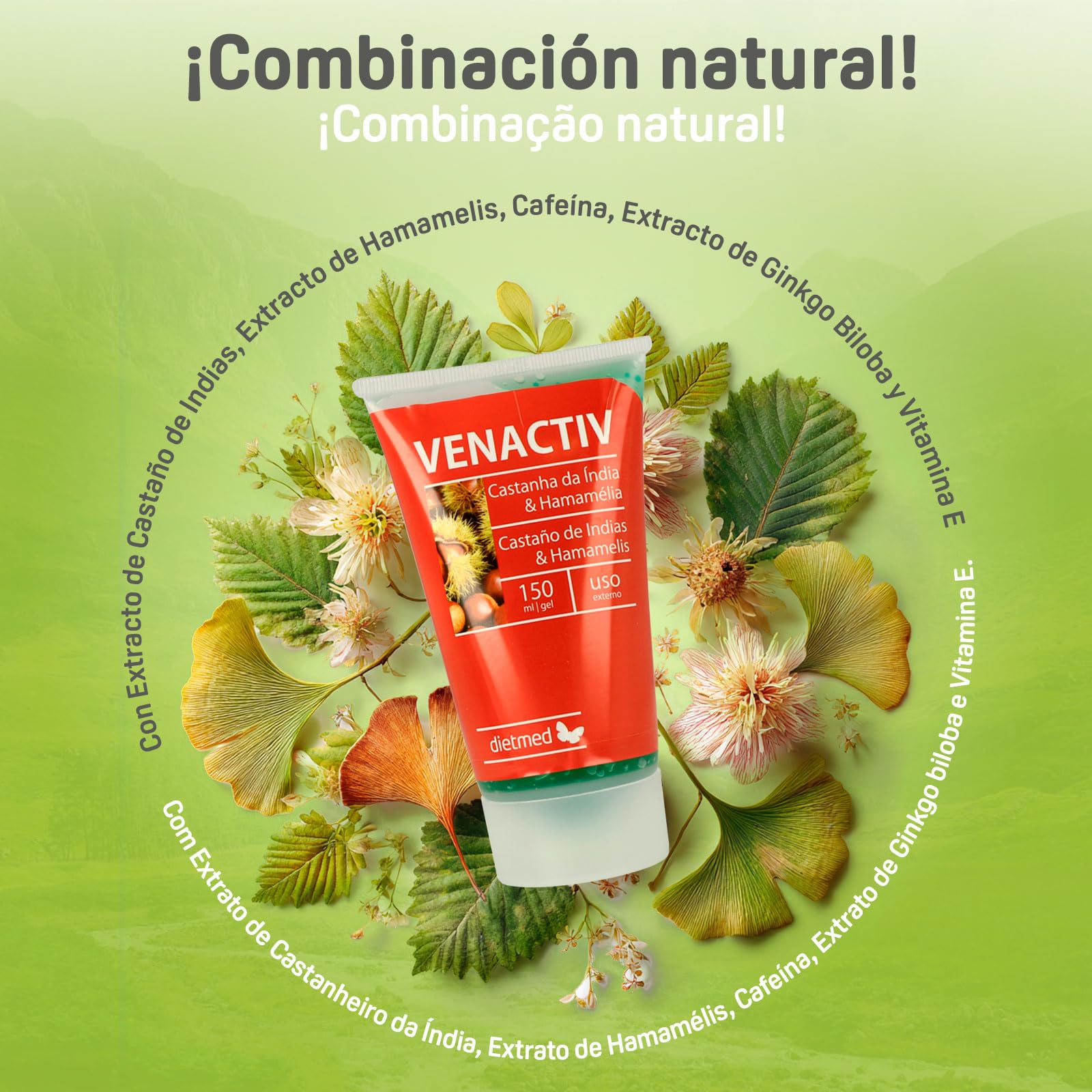 Gel Piernas Ligeras con Castaño de Indias y Hamamelis - Gel Refrescante - Bienestar Circulatorio - Con Cafeína, Ginkgo Biloba y Vitamina E - Para Piernas Cansadas - 150 ml Uso Diario - DietMed