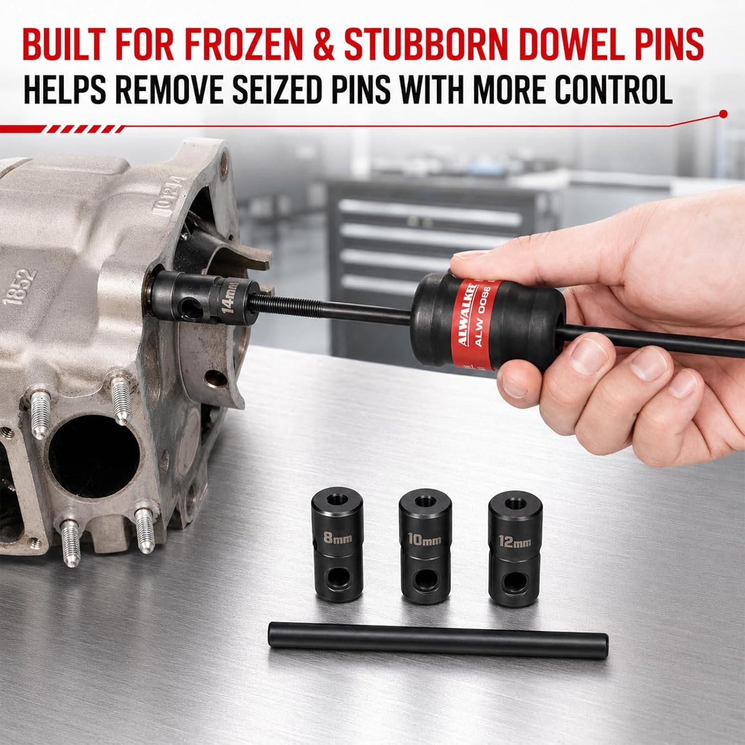 5-Pc Slide Hammer Bearing & Dowel Pin Puller Set 8-14mm | Durable CR-MO steel tool kit to easily remove stubborn blind-hole bearings and dowel pins without damaging equipment casings.