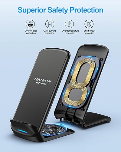 Miniatura 5 de Cargador inalámbrico rápido actualizado NANAMI, soporte de carga inalámbrica certificado Qi compatible con Samsung Galaxy S25/S24/S23/S22/S21/S20 y