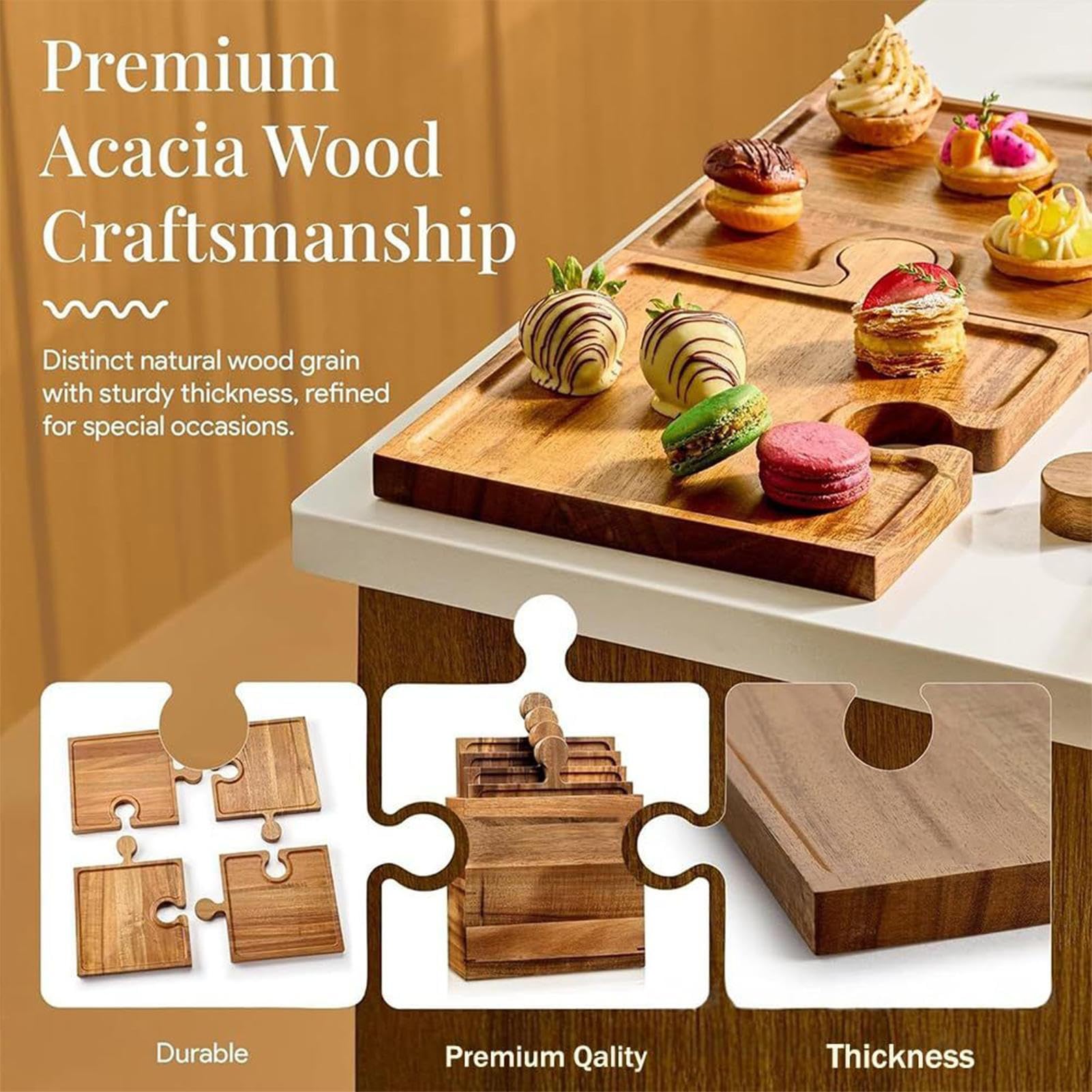Bandejas Para Servir Comida Juego De Presentación Con Diseño De Puzzle | Tabla de Quesos y Embutidos con Asas Para Carne Fruta Queso Aperitivo Tarta Postre Cocina Hogar Mesa Buffet