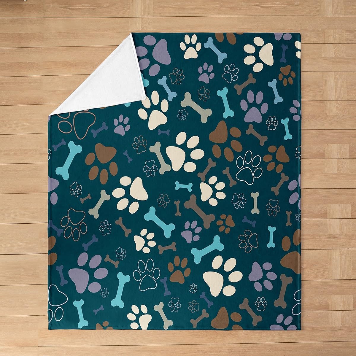 jejeloiu Dog Lover Plush Throw Blanket, Queen 90"x90" Cute Dog Paw Print All Season,Bed Blanket Animal Theme Flannel Fleece Blanket Animal Pet Dog All Season