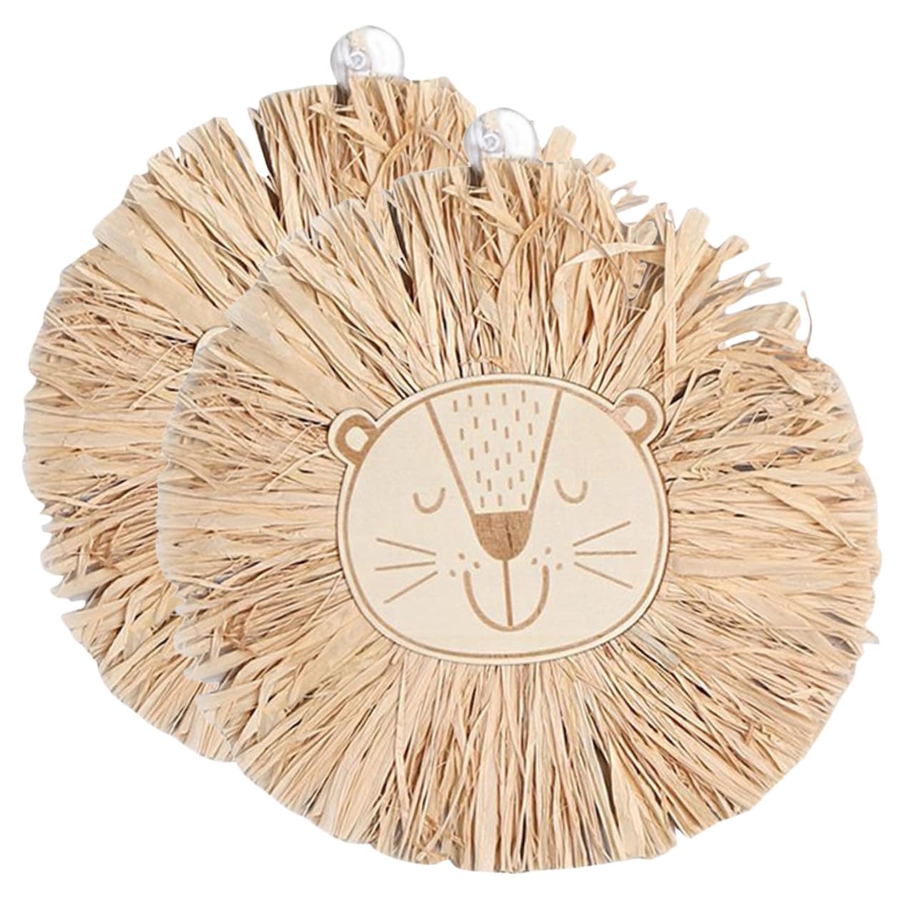 Veemoon Nordische Wanddekoration aus Bast mit Handgewebtem Löwenkopf 2 Stück Raffia Wandornament für Wohnzimmer und Schlafzimmer Skandinavischer Stil