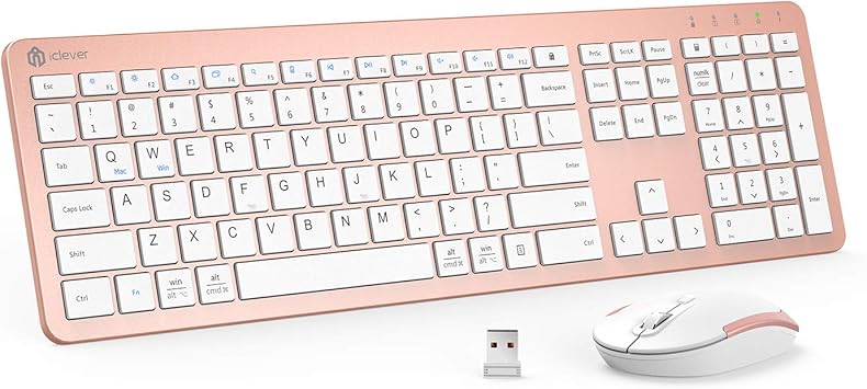 iClever GK08 Wireless Keyboard and Mouse Combo, USB-C Rechargeable Full-Size Keyboard with Numeric Keypad, Quiet Scissor Keys, 2.4 G Plug and Play, Compatible with Mac MacBook Windows PC Laptop