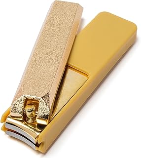 Wablade Japanese Nail Clippers, Curved Carbon Steel Blade, Made in Seki Japan, Built-in Nail File & Clippings Catcher, Samurai Design, Fingernail & Toenail Nail Trimmer (Gold)