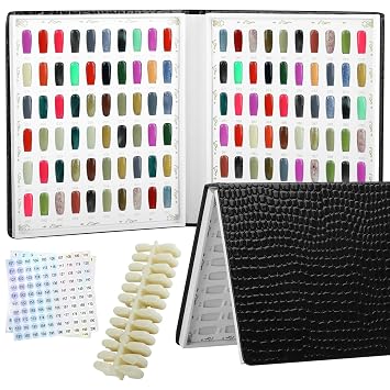 120 Nail Color Chart Display Book, Plastic Nail Swatches Nail Gel Color Card with 240PCS Natural Colours Replacement Nails Nail Art for Nail Salons, DIY Nail Art at Home Black