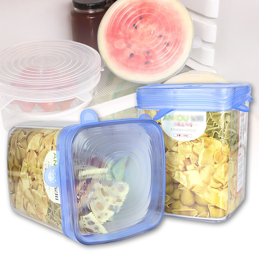 Lanting 6 Pcs Stretchable Food Saver Dishwasher and Freezer, Bowl Covers Reusable, Blue Silicone Stretch Lids — Amazon image 6