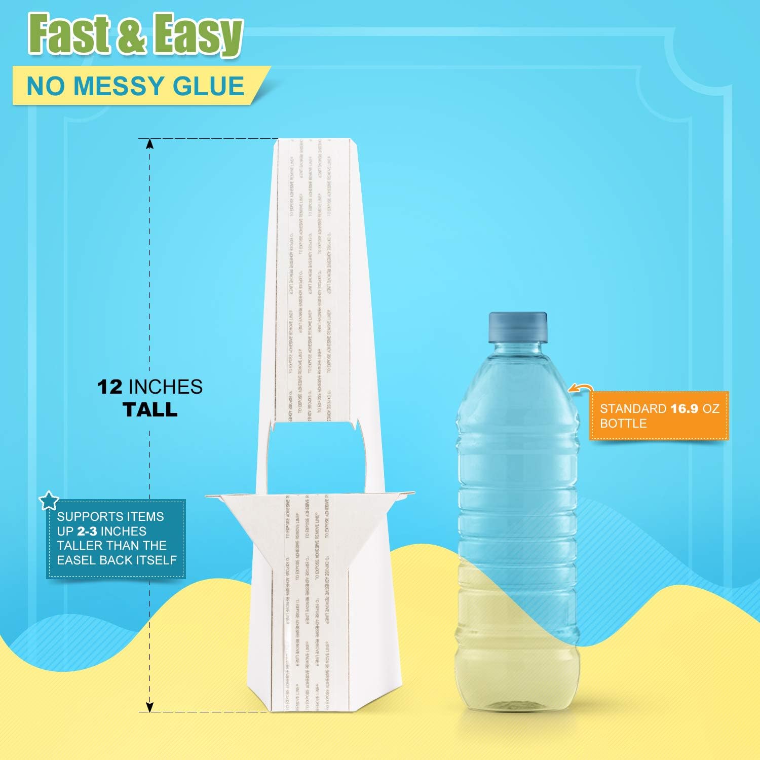 Lineco, Pack of 25, 12" White Adhesive Easel Back Self Stick, Double Wing. Display Your Signs, Crafts, Pictures, Art, Prints. Easy and Quick Application. Poster & Art Stand.