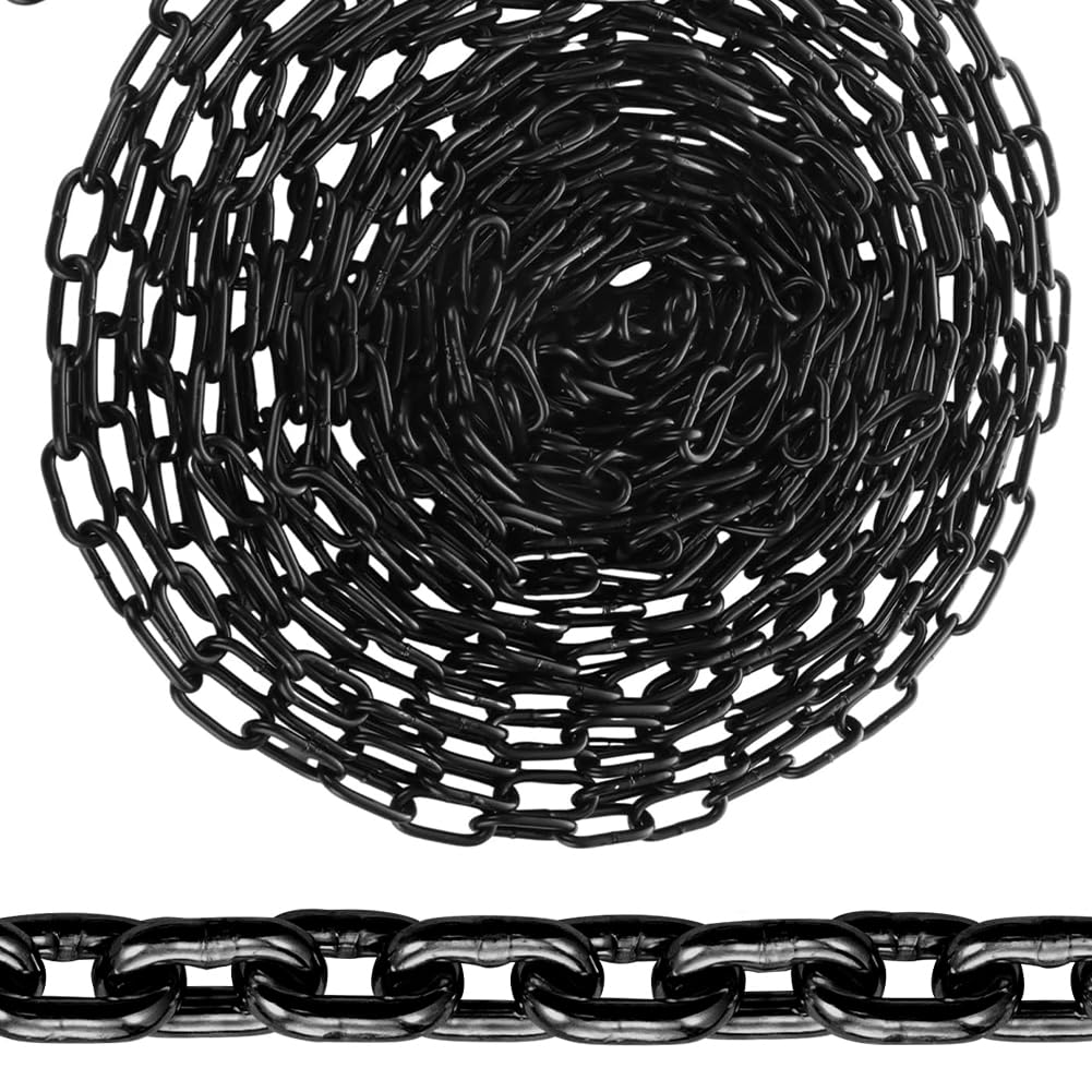 Chaîne en acier au carbone de 10 m de long, chaîne en acier de 3 mm d'épaisseur, chaîne noire, chaîne en acier galvanisé, chaîne à maillons en métal pour chaîne de chien, chaîne de lampe, chaîne à