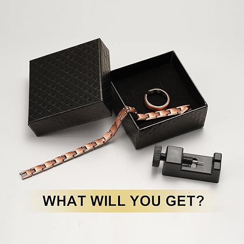 Miniatura 7 de Pulsera magnética hecha a mano de cobre puro 99.99% para mujer, brazalete de cobre sólido con imanes de neodimio de primera calidad (color plateado)