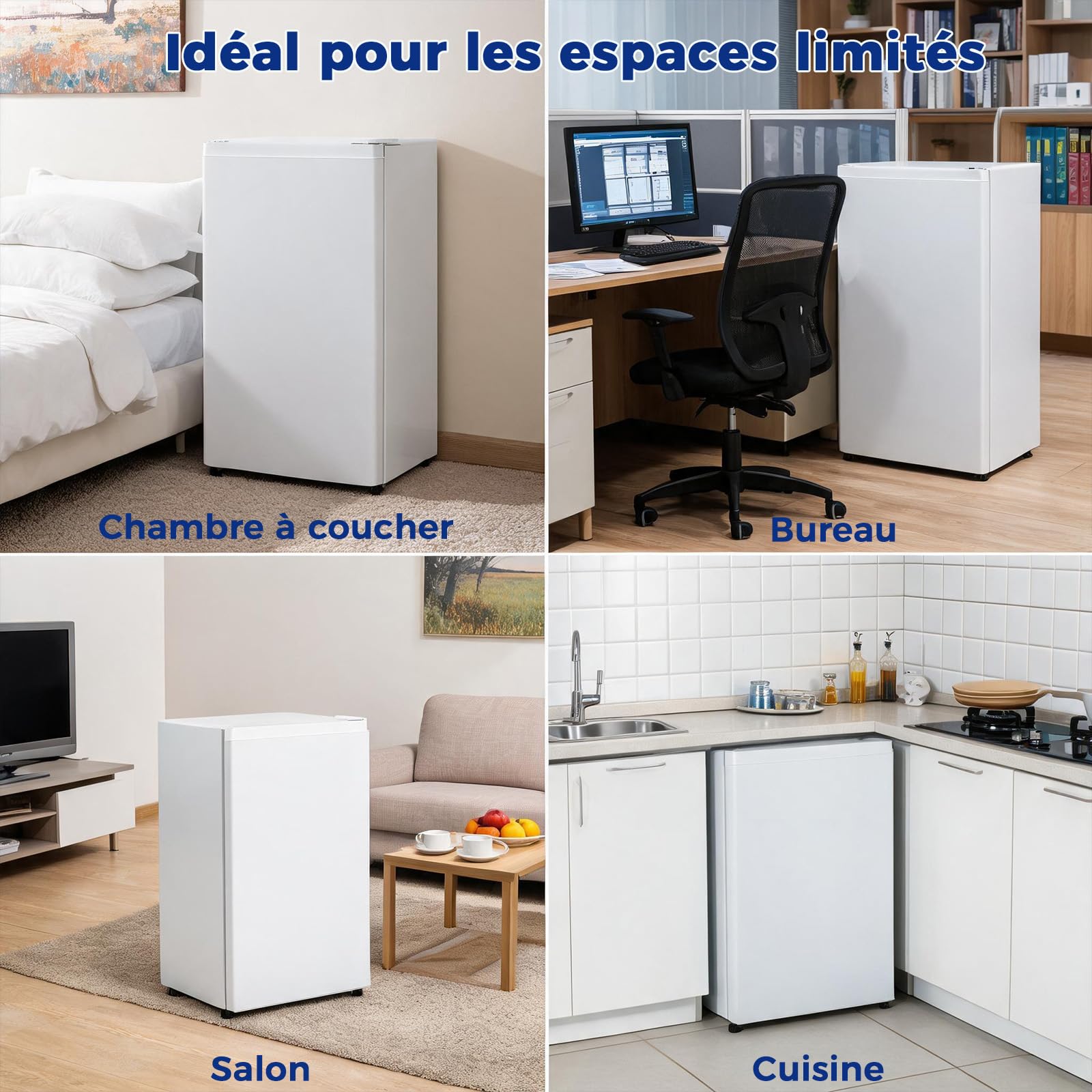 Smad Mini Frigo, 91L, Thermostat Réglable à 7 Niveaux, 2-8℃, Zone de Fraîcheur -3-0℃, Porte Réversible, Petit Frigo Silencieux pour Chambre, Hôtel, Studio, Bureau, Blanc