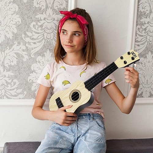 Miniatura 8 de QDH Ukelele de juguete para niños, juguete musical de guitarra de 17 pulgadas, 4 cuerdas, mini guitarra con púa, juguete educativo de aprendizaje