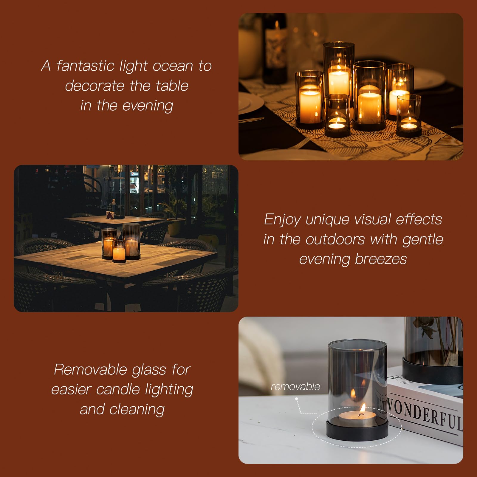Zwart windlicht Raw aluminium met smoke glas
