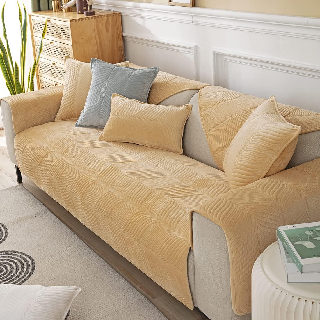 vctops Super Soft Quilted Sofa Couch Cover Solid Color Sectional Couch Covers Non-Slip Sofa Slipcover Washable Furniture Protector Cover for Pets Kids Children Dog Cat (Beige Yellow,43"x43")