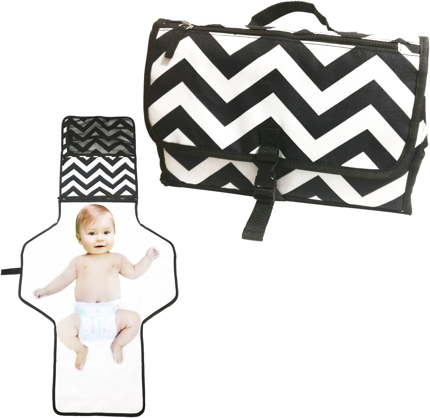 Diaper Clutch with Extra Long Diaper Changing Pad for Baby Newborn Infant,Diaper Bag Foldable Mat & Built-in Head Cushion Extra Long Portable Changing Station for Travel and Home
