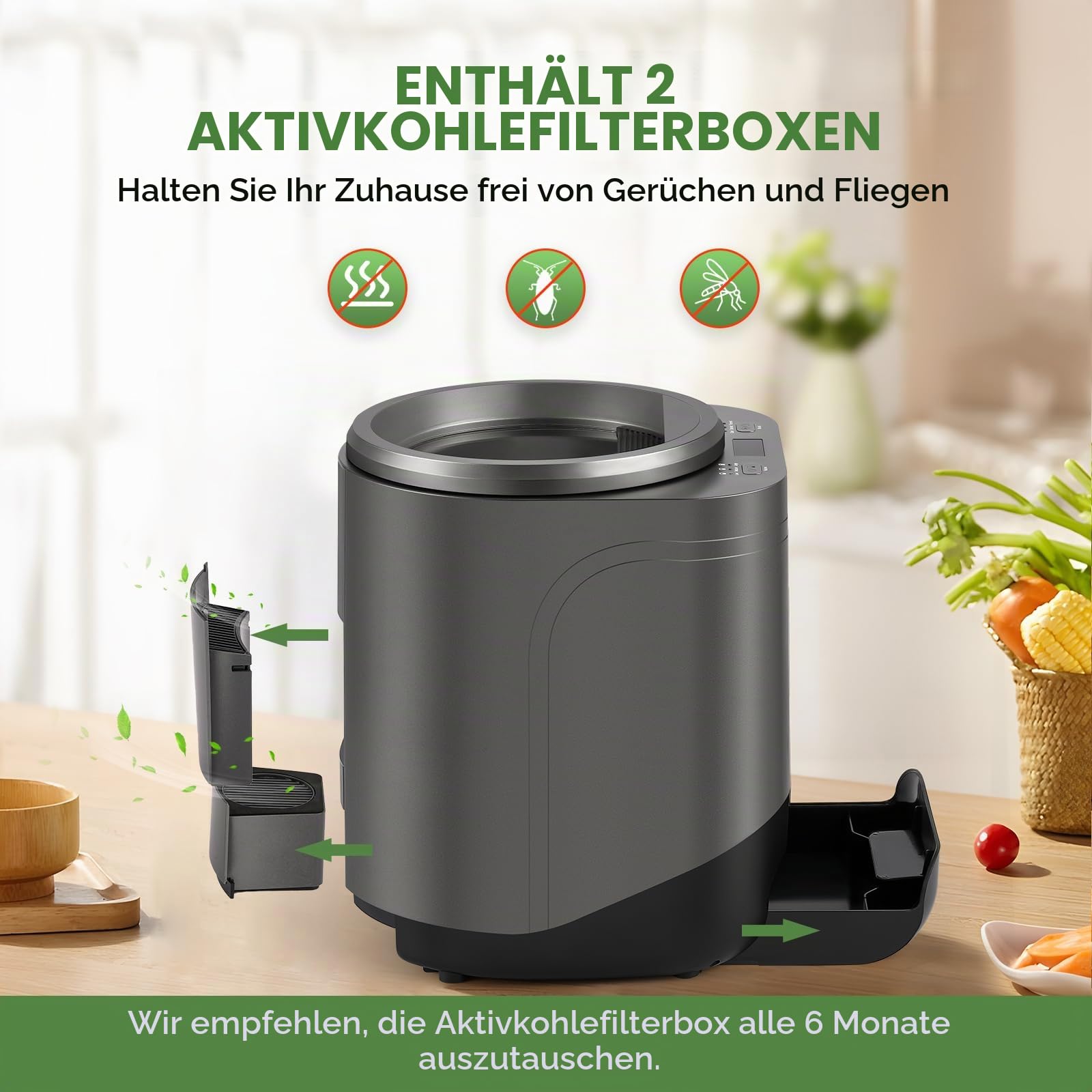 Huanyu Elektronischer Komposter Elektrischer Küchen Komposter mit Sichtbarem Fenster 3L Food Cycler Automatischer Komposter