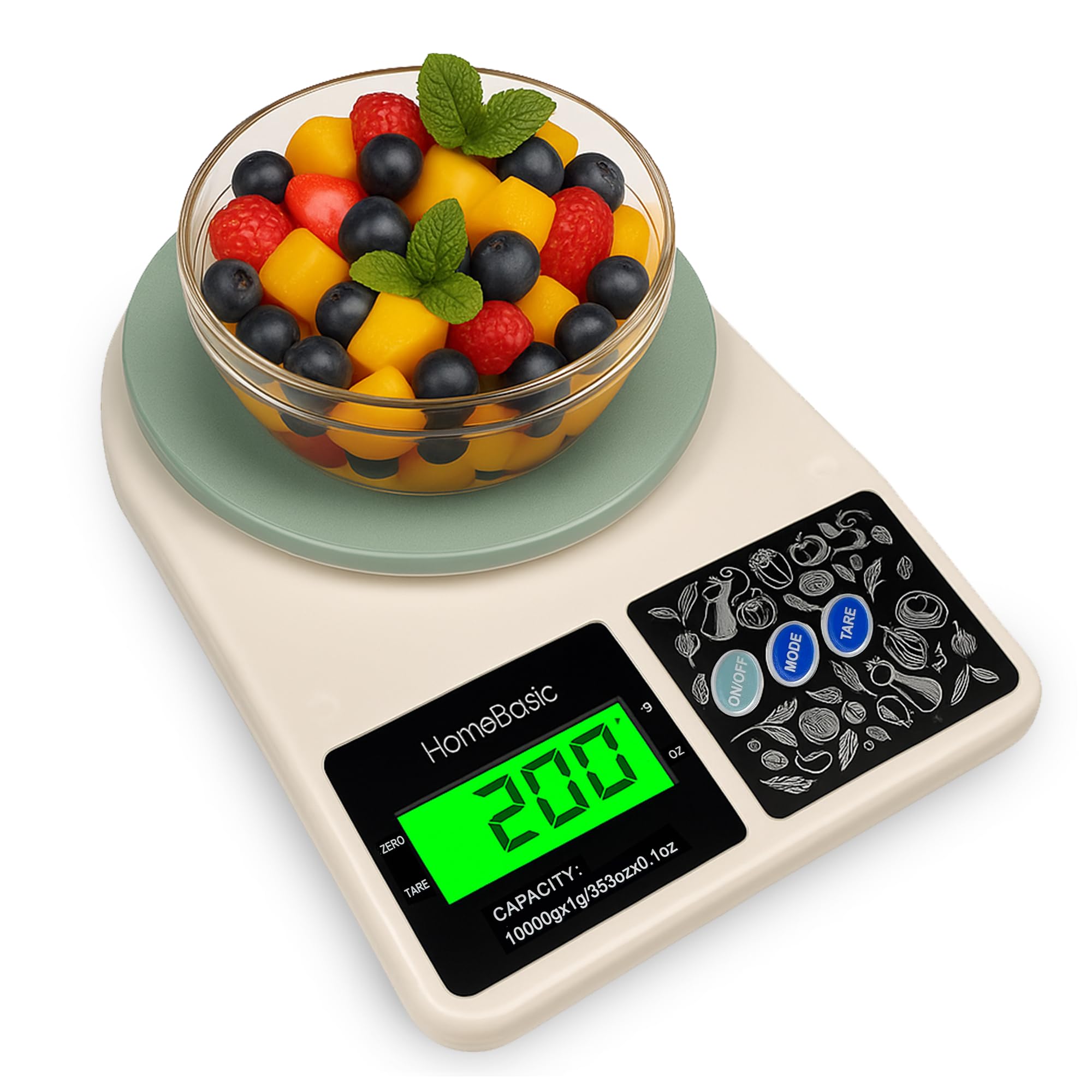 HOMEBASIC Digital Kitchen Weighing Scale 5Kg: High-Precision 0.1g Accuracy | Tare Function, LCD Display, Multi-Unit (g, oz) Portable Weight Machine Food Scale for Cooking Baking Diet (Beige+Green)-image-5