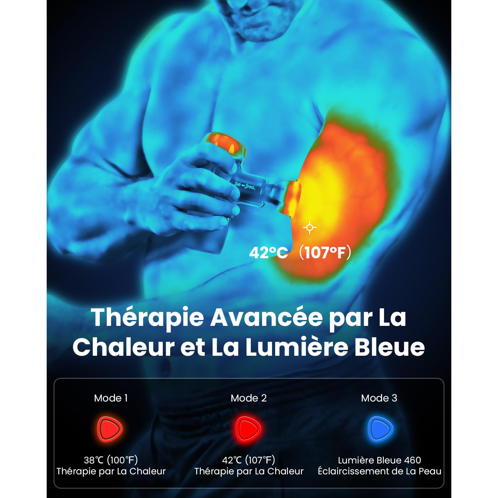 Pistole de Massage avec Thérapie par la Chaleur - Bob and Brad M7 Plus Massseur Musculaire Profond - Pistole de Massage à Percussions pour Soulager les Douleurs et Tensions Musculaires