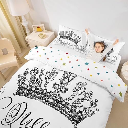 Miniatura 2 de Erosebridal Juego de ropa de cama de corona, funda de edredón con patrón en espiral para niños y niñas, diseño de arte abstracto, funda de edredón