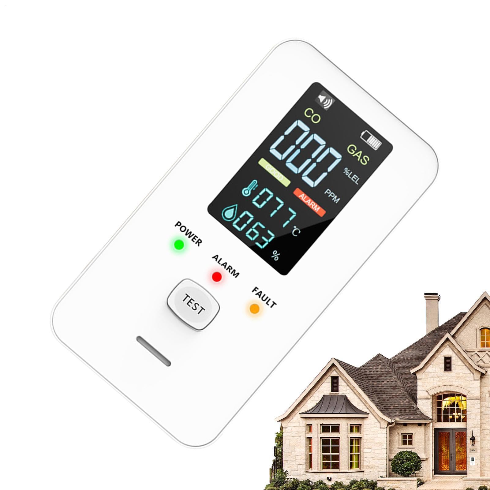 Moniteur numérique portable 4 en 1 avec détecteur de monoxyde de carbone | Détecteur de gaz naturel et CO Alarme pour salon, cuisine, chambre, hôtel, appartement, résidence
