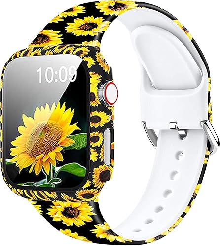 LKEITY - Correa de silicona deportiva con estampado floral compatible con correas de Apple Watch de 38mm 40mm 44mm 42mm, suave y no se decolora, con