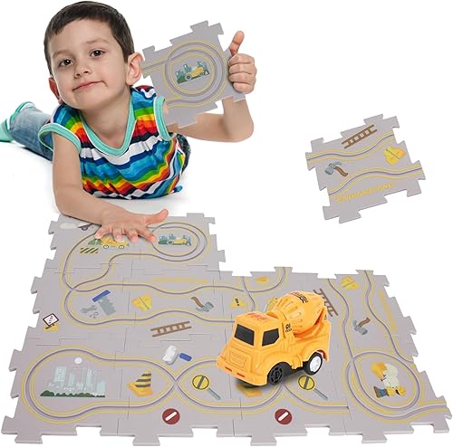 Puzzle Racer Kids Car Track Play Set de rompecabezas para niños pequeños, carrito eléctrico, juguetes educativos Montessori, regalo de calcetines de