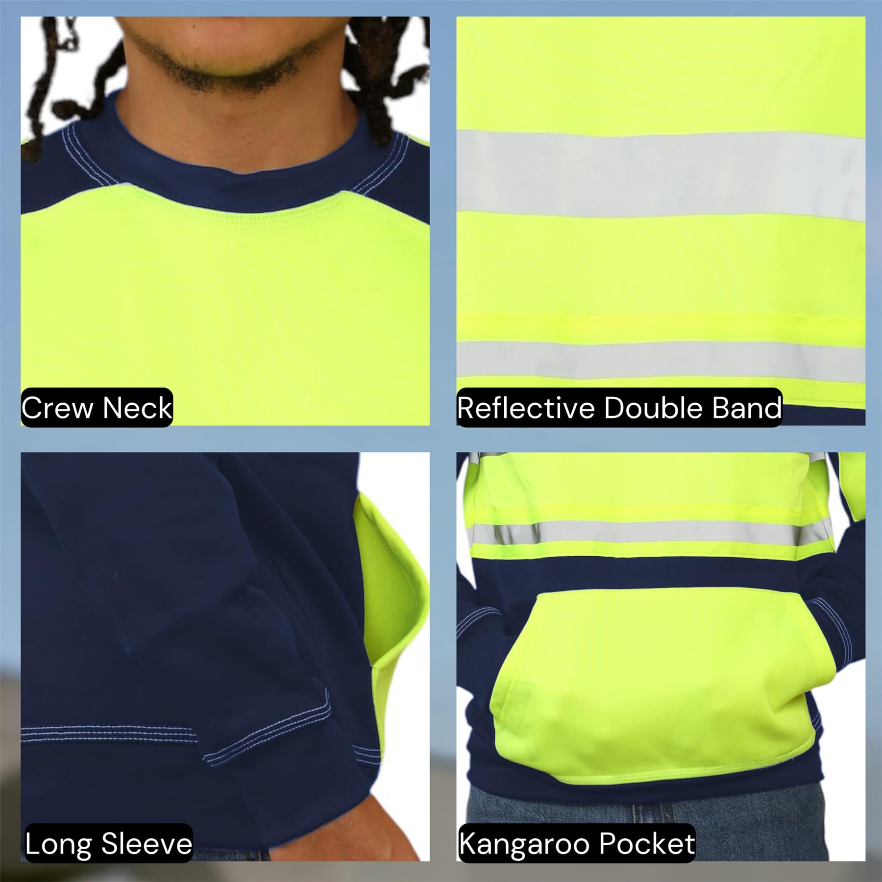 Sudadera de alta visibilidad para hombre, informal, reflectante, de alta visibilidad, para el trabajo, para niños, de forro polar, para el trabajo y la seguridad
