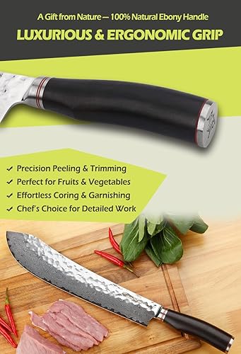 Miniatura 7 de YOUSUNLONG Breaking Knife Max Bull Nose Cuchillo de carnicero japonés de 12 pulgadas, 67 capas de acero de Damasco martillado con mango de madera de