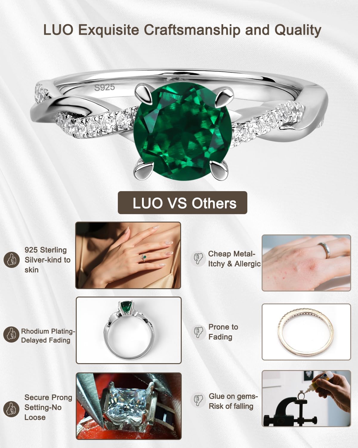 LUO 925 Sterling Silver 7x7mm Round Cut Gemstone Birthstone Rings for Women, Twist Infinity Engagement Ring Birthstone Jewelry Anniversary Wedding Promise for Lady Size 3-13 - Image 7